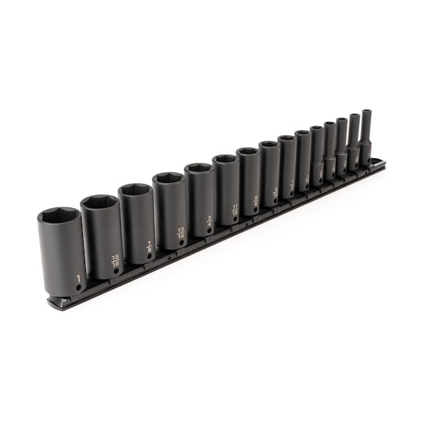 3/8 Inch Drive Deep 6-Point Impact Socket Set with Rail, 15-Piece (1/4-1 in.)